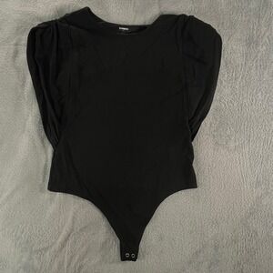 Express black bodysuit with padded shoulders muscle tee energy power silhouette